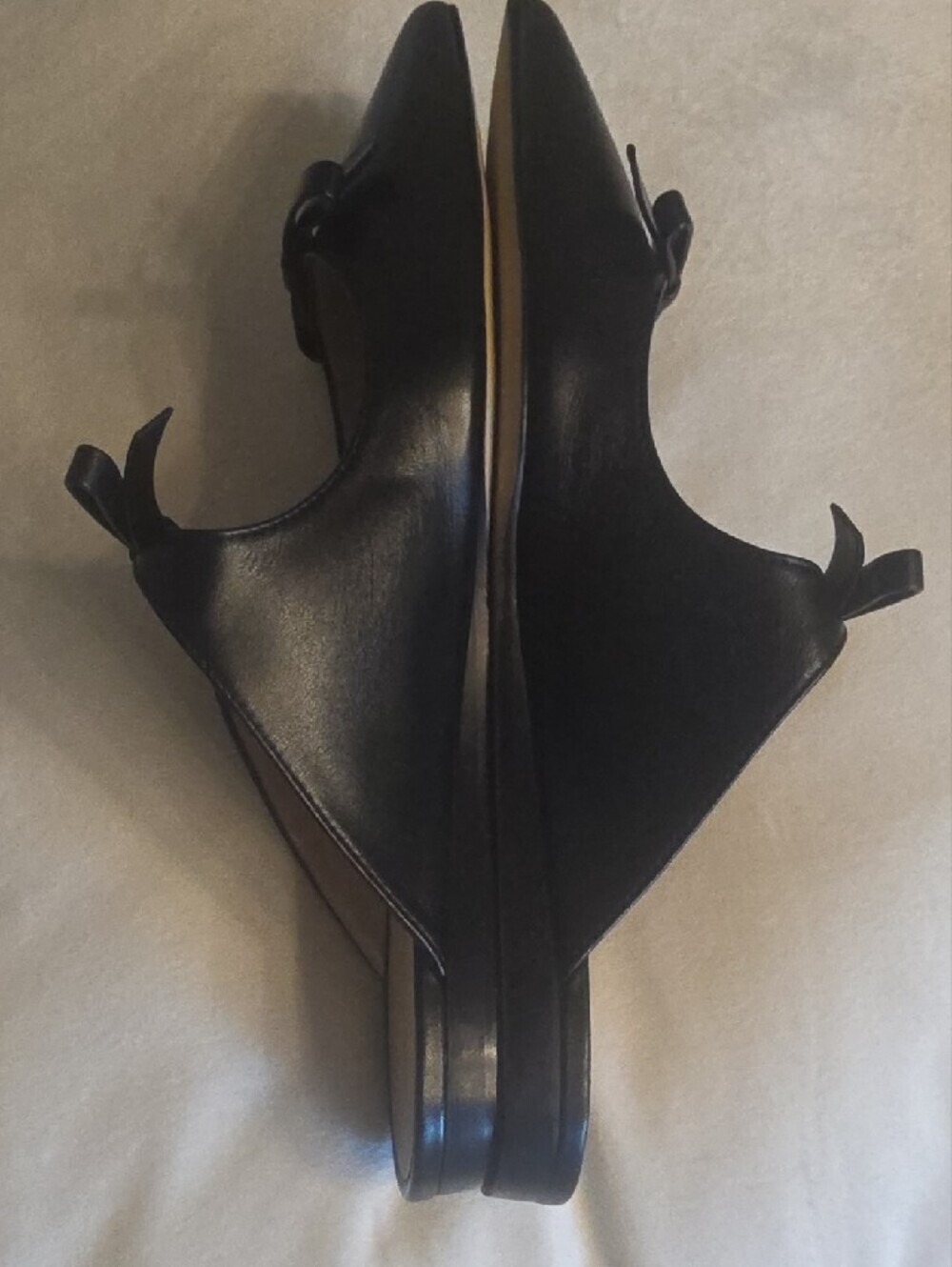 Stuart Weitzman REESE Flat Slide Black Leather Mary-Jane Bows Pointy Toes 8 - Picture 12 of 16